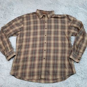 Cutter & Buck Mens Shirt‎ Button Up Brown XL Plaid Long Sleeve Pocket Collar